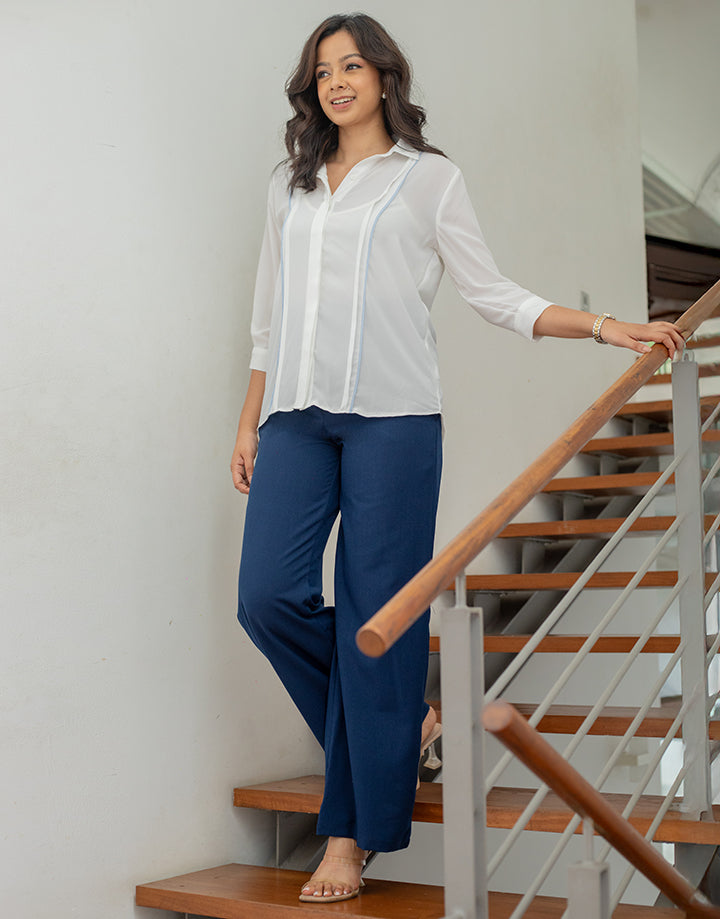 3/4 Sleeves Blouse with Piping Details