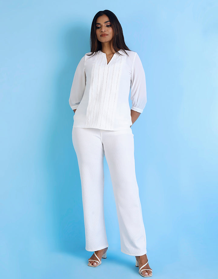 White Top with Ladder Lace Trim