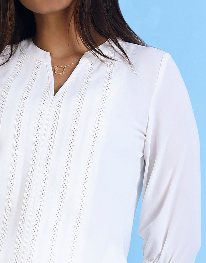 White Top with Ladder Lace Trim