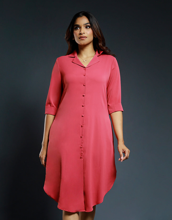 Folded Sleeve Shirt Dress with Pockets