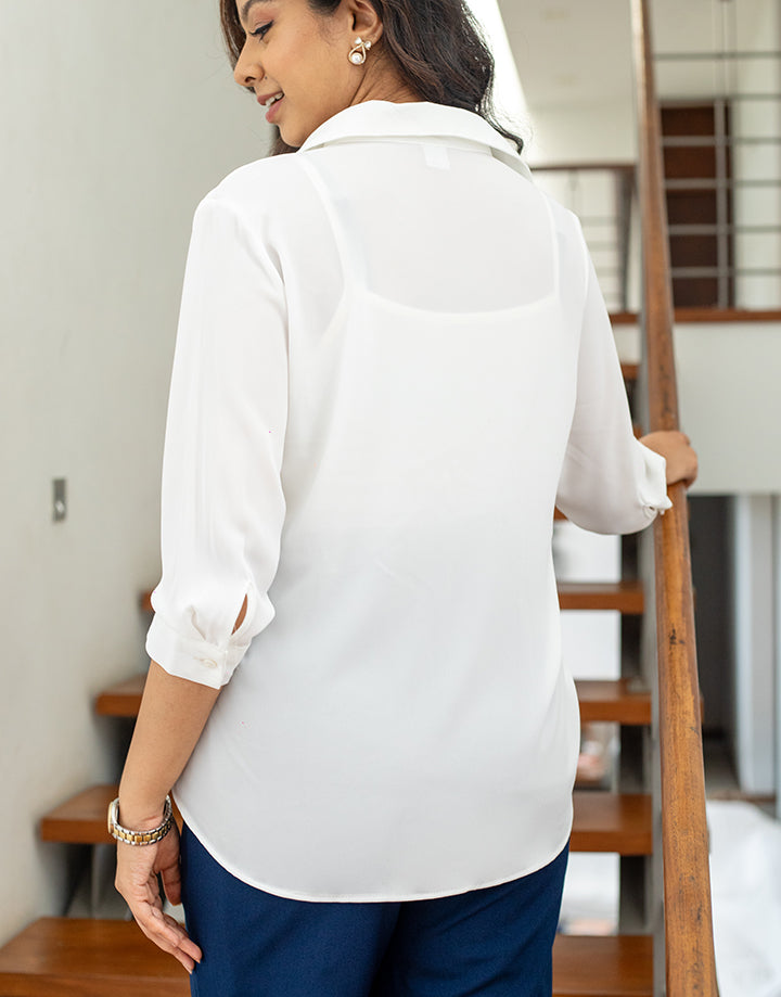 3/4 Sleeves Blouse with Piping Details