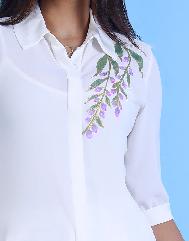 3/4 Sleeve Blouse with Hand Painted Detail