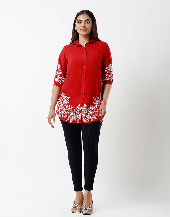 Plain Shirt Blouse with Screen Print