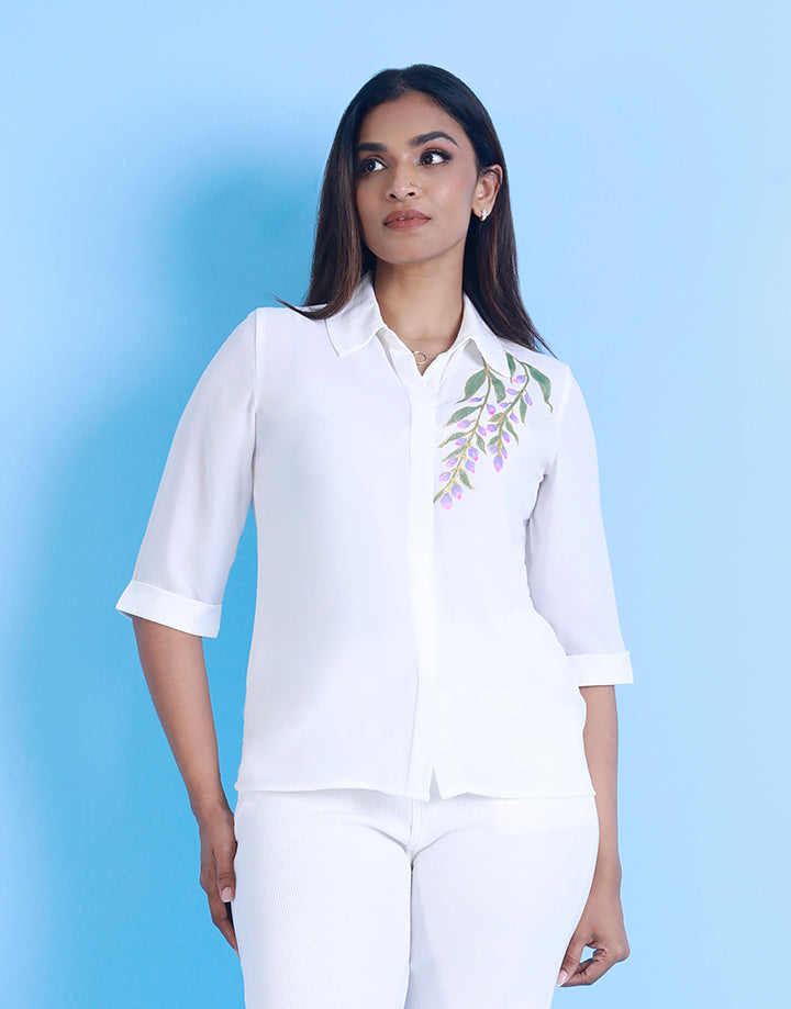 3/4 Sleeve Blouse with Hand Painted Detail