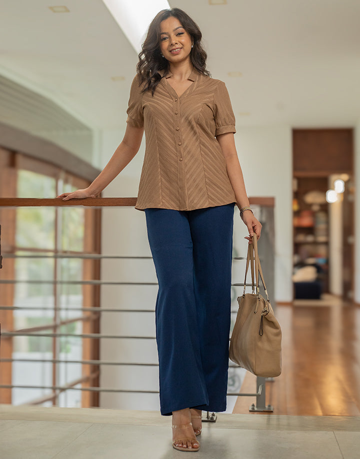 Short Sleeve Blouse with Princess Line Detail