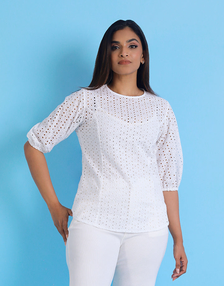 Puff Sleeve Top with Back Keyhole