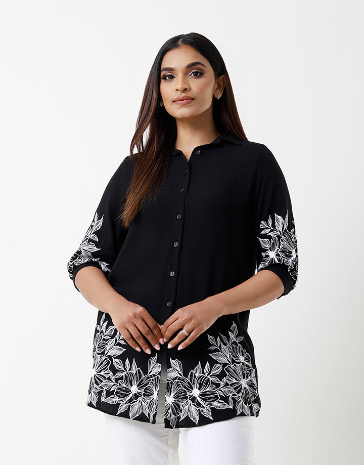 Plain Shirt Blouse with Screen Print