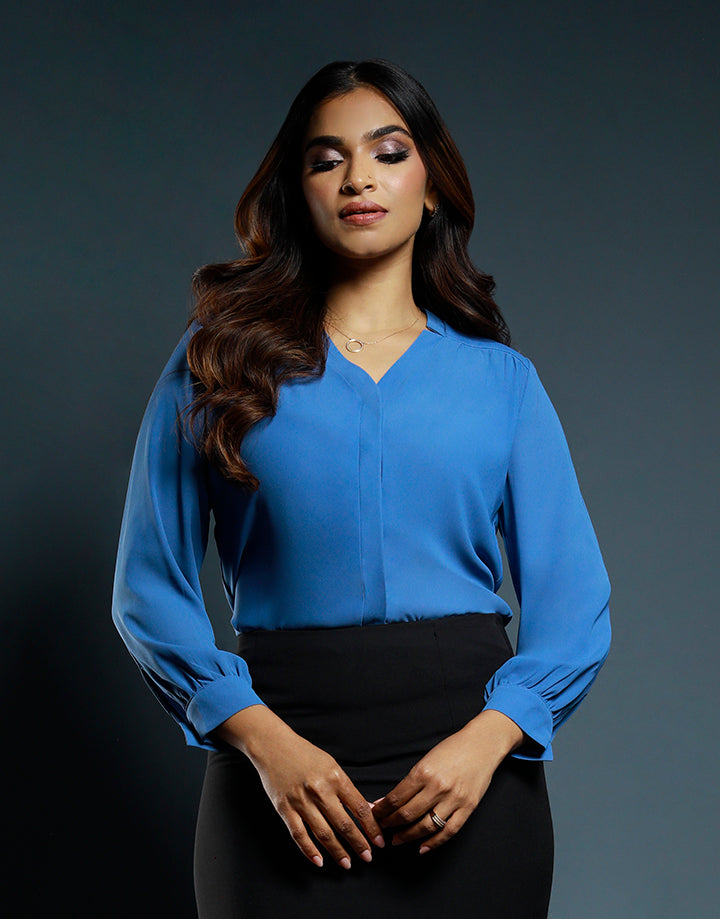 Long Sleeve Blouse with Front York Gathers