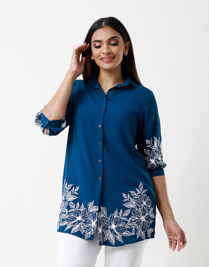 Plain Shirt Blouse with Screen Print