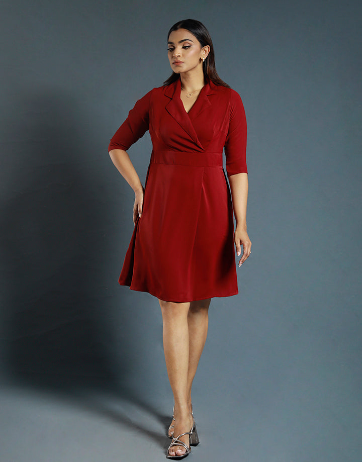 3/4 Sleeve Blazer Dress with Pleat Detail