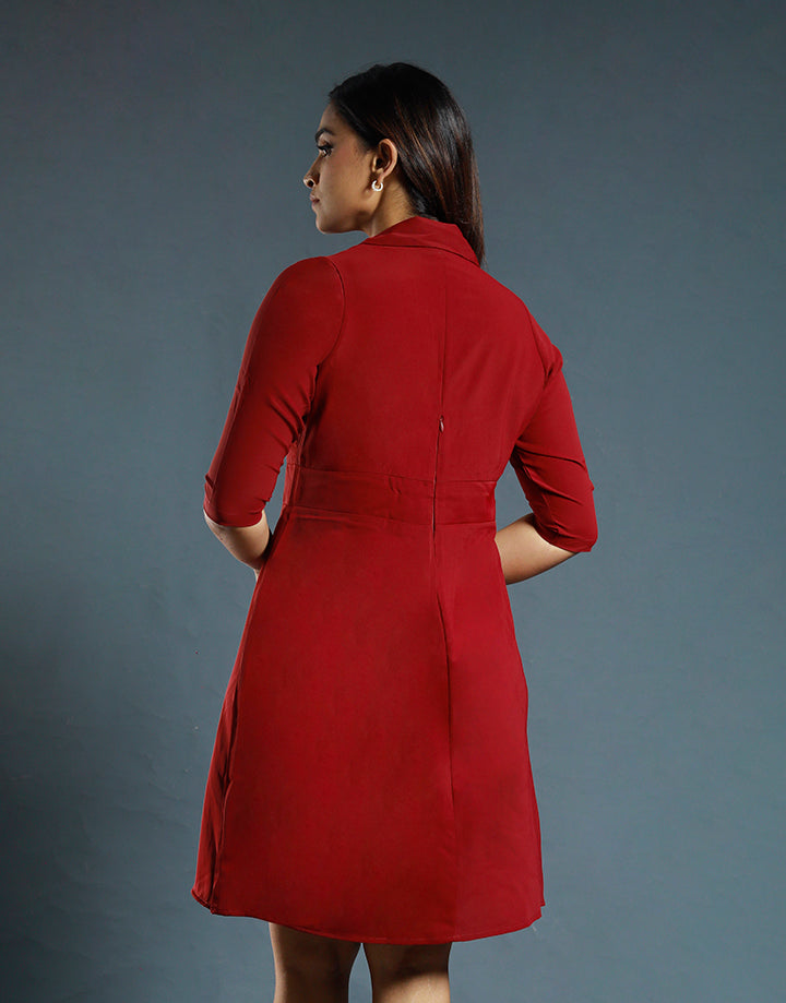 3/4 Sleeve Blazer Dress with Pleat Detail