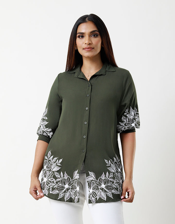 Plain Shirt Blouse with Screen Print