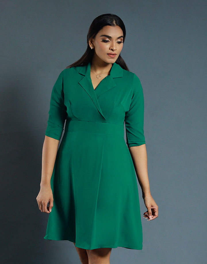 3/4 Sleeve Blazer Dress with Pleat Detail