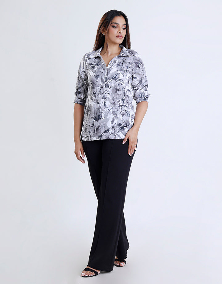 Printed Shirt Collar Kurta