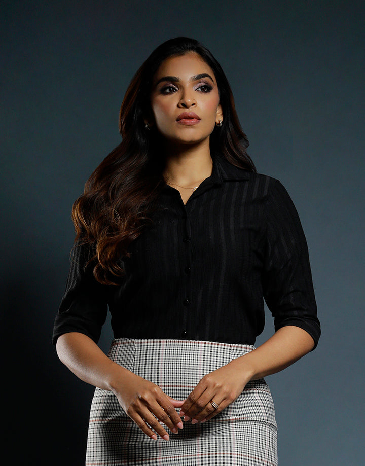 Collared Shirt Blouse with Folded