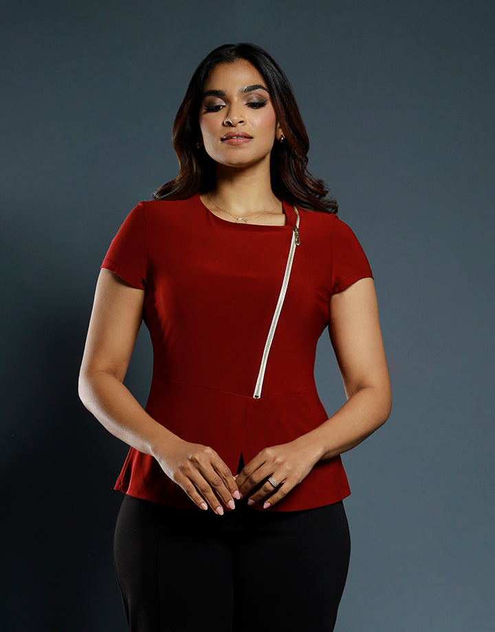 Cap Sleeves Top with Metal Zipper