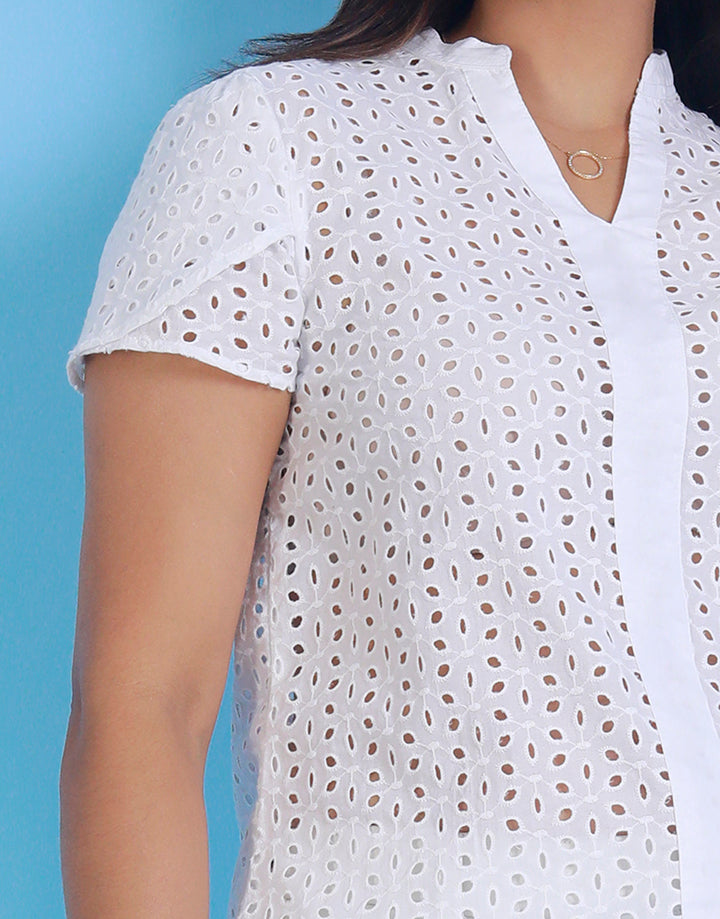 Chinese Collar Top with Short Sleeves