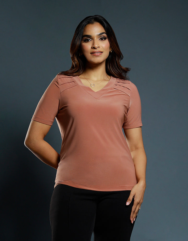Short Sleeve Top with Pintucks