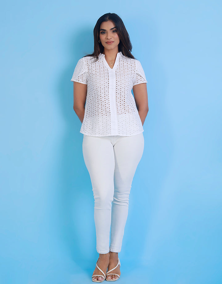 Chinese Collar Top with Short Sleeves