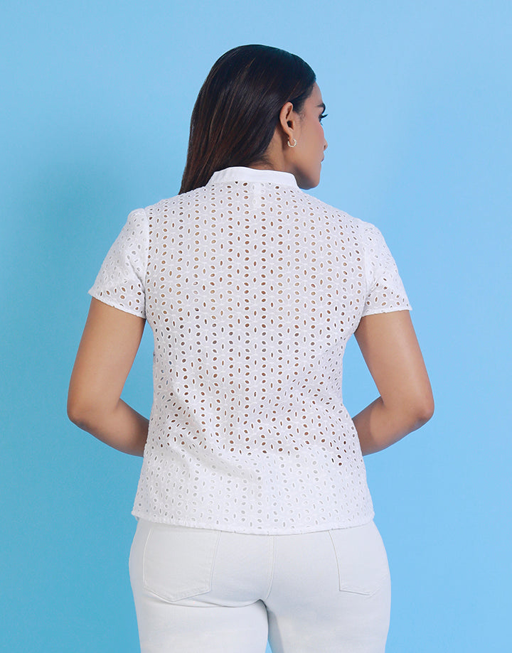 Chinese Collar Top with Short Sleeves
