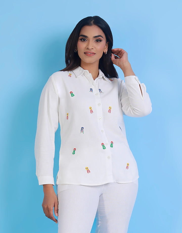 Long Sleeve Blouse with Embroidered Detail