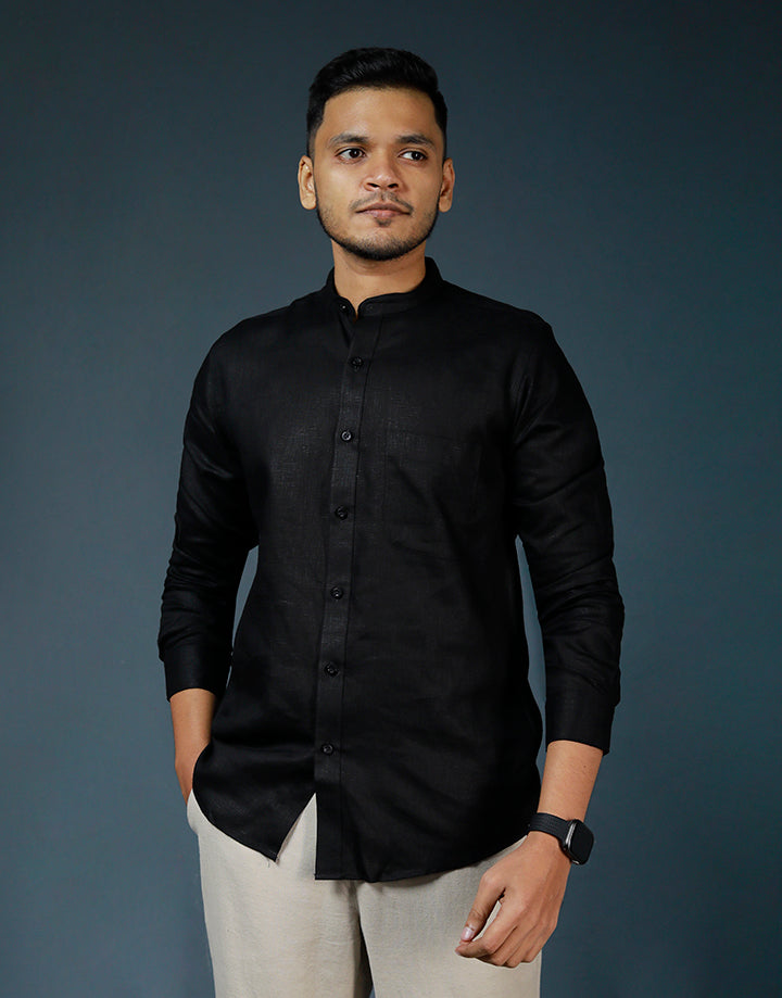 DENZO Solid Chinese Collar Shirt