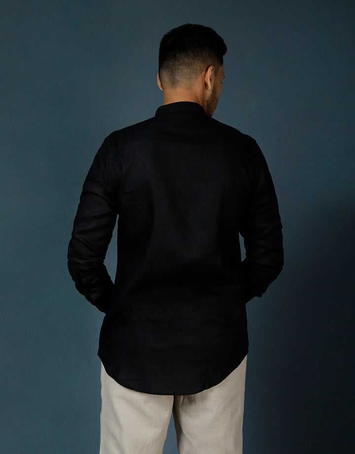 DENZO Solid Chinese Collar Shirt