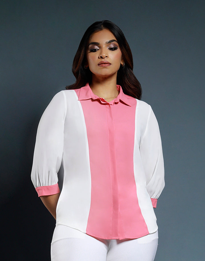 3/4 Sleeves Blouse with Color Block