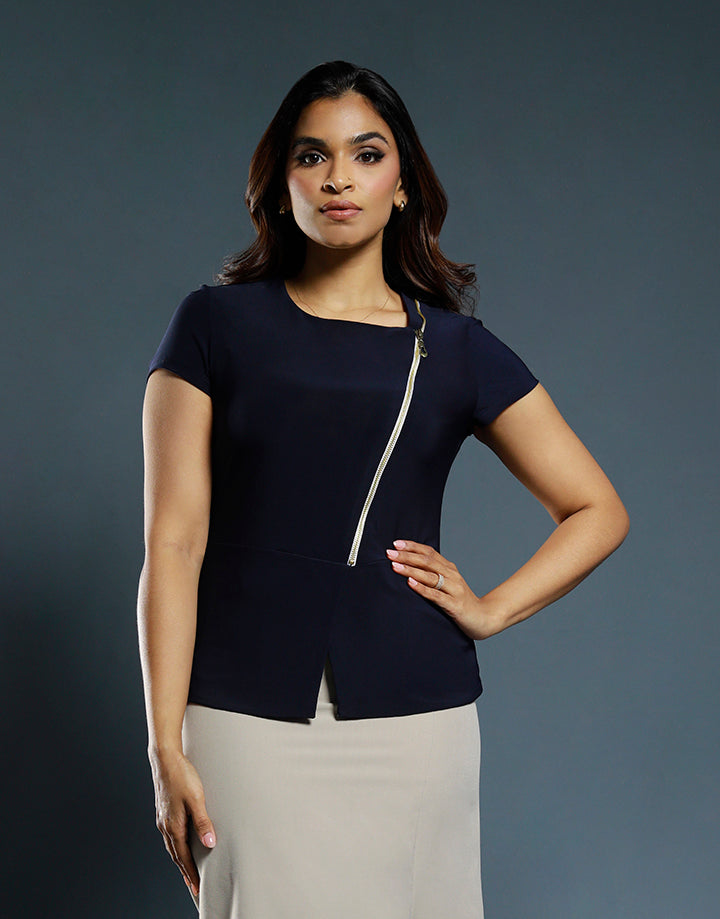 Cap Sleeves Top with Metal Zipper