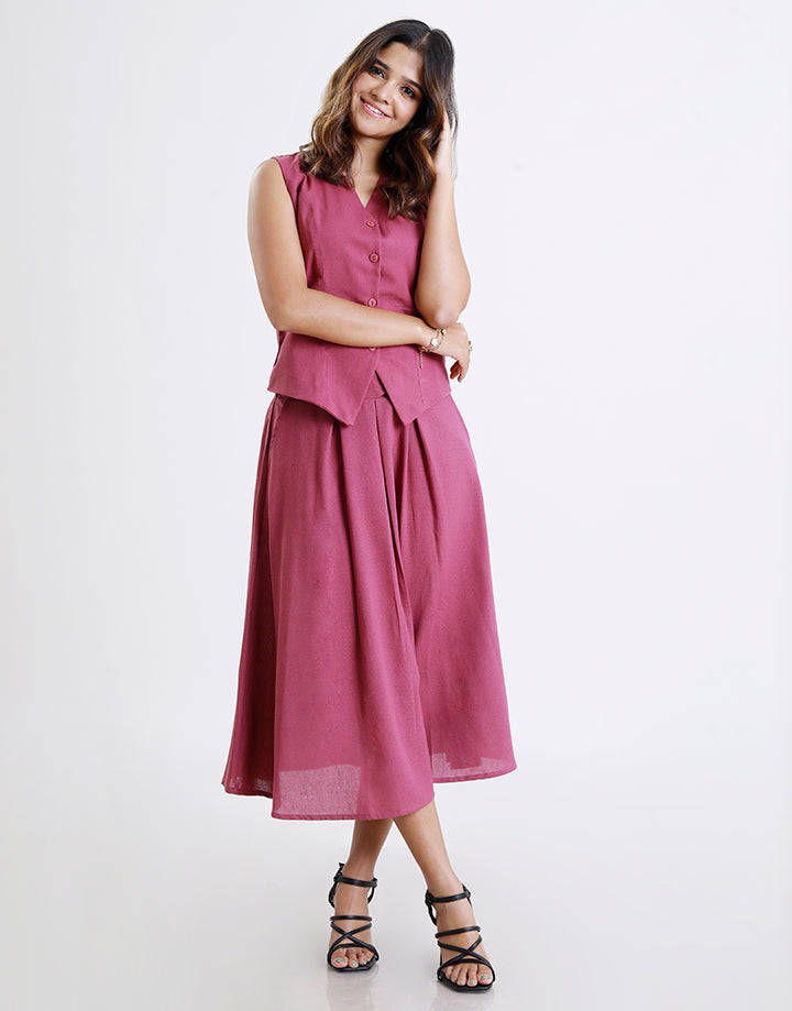Linen Pleated Skirt with Pockets