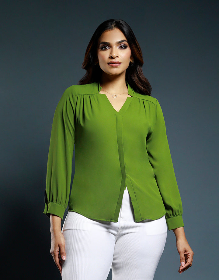 Long Sleeve Blouse with Front York Gathers