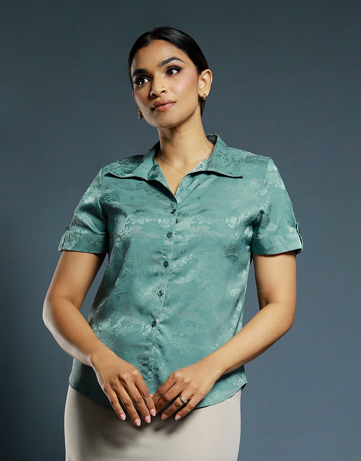 Short Sleeves Button Down Blouse
