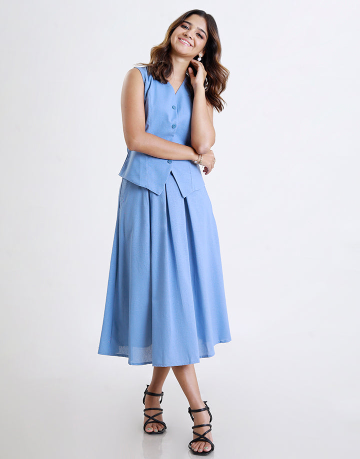 Linen Pleated Skirt with Pockets