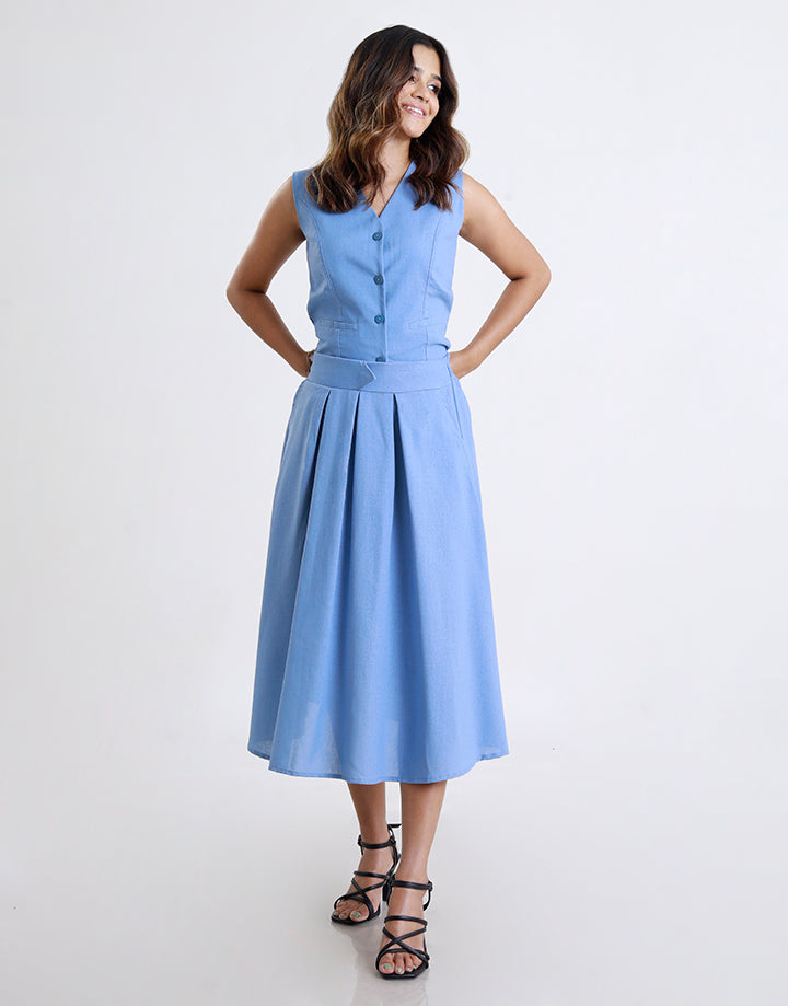 Linen Pleated Skirt with Pockets