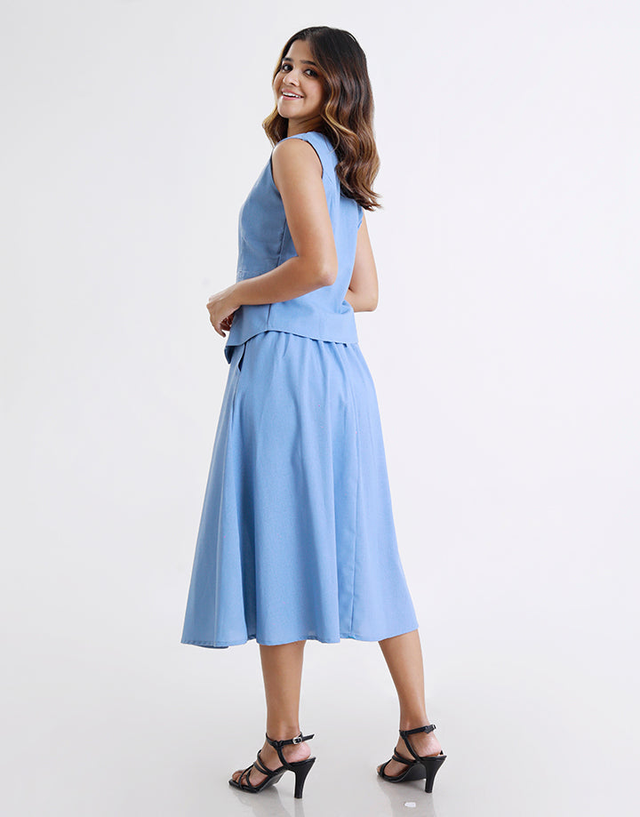 Linen Pleated Skirt with Pockets