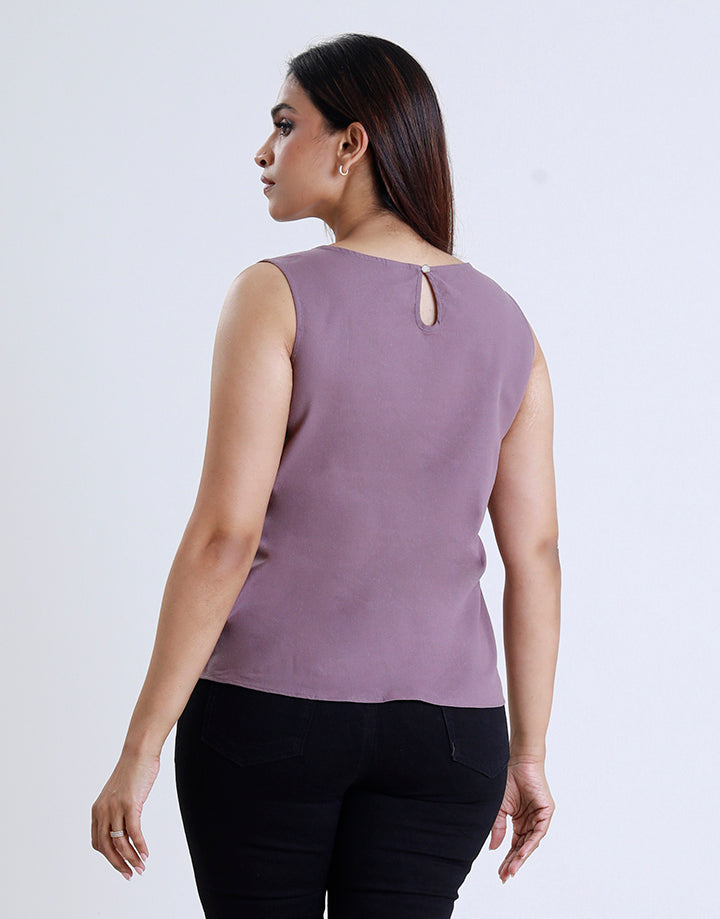 Round Neck Sleeveless Embroidered Top