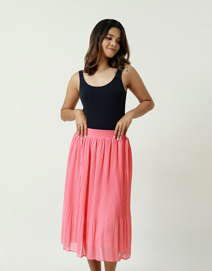 Waist Band Pleated Midi Skirt