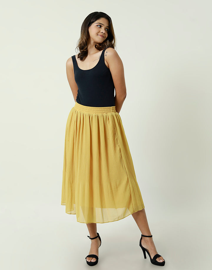 Waist Band Pleated Midi Skirt