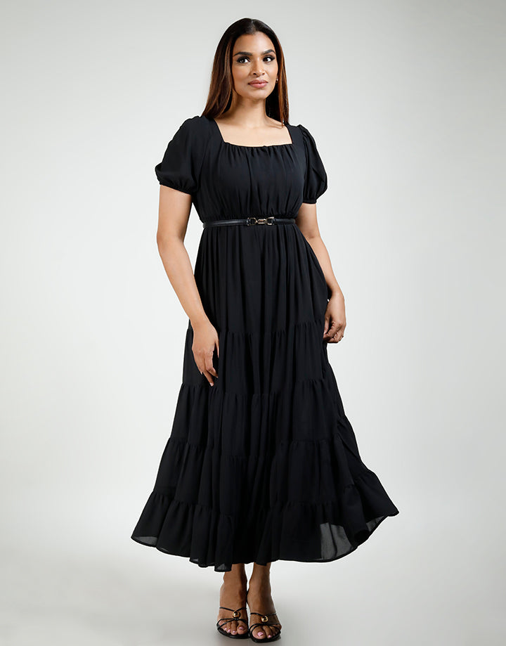 Bustier Back Zipper Tiered Dress