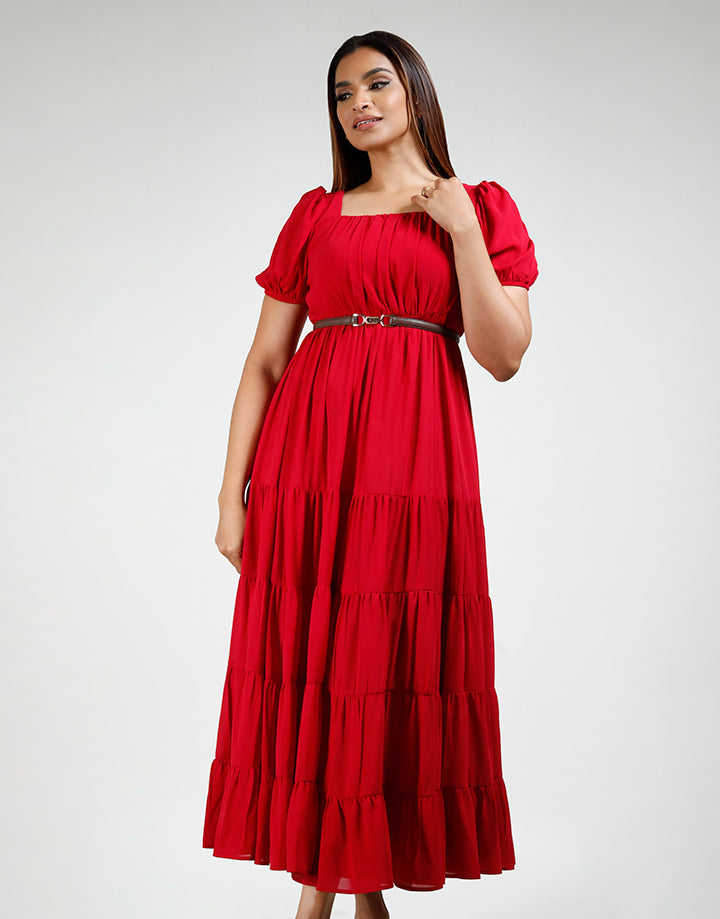 Bustier Back Zipper Tiered Dress