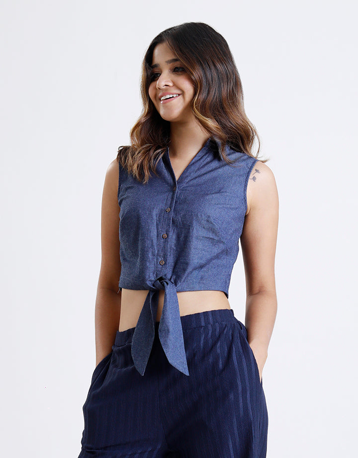 Collar Crop Top with Knot