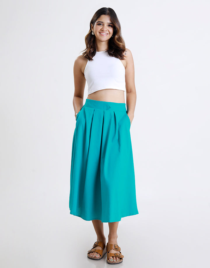 Linen Pleated Skirt with Pockets