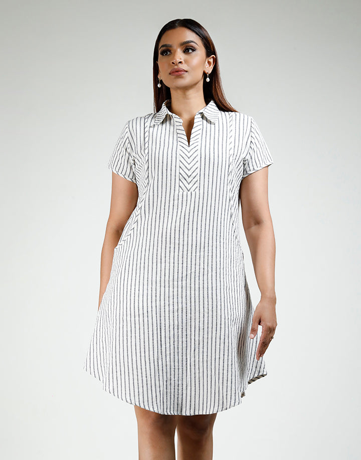 Slant Pocket Detail Stripe Dress