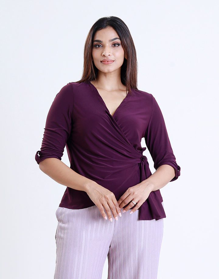 Front Knot Detailed Wrap Top