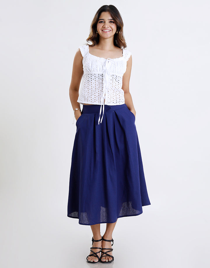 Linen Pleated Skirt with Pockets
