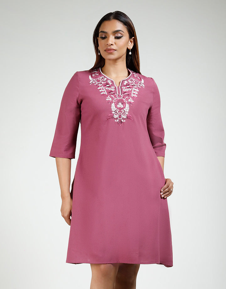 3/4 Sleeve Heavy Embroidered Dress