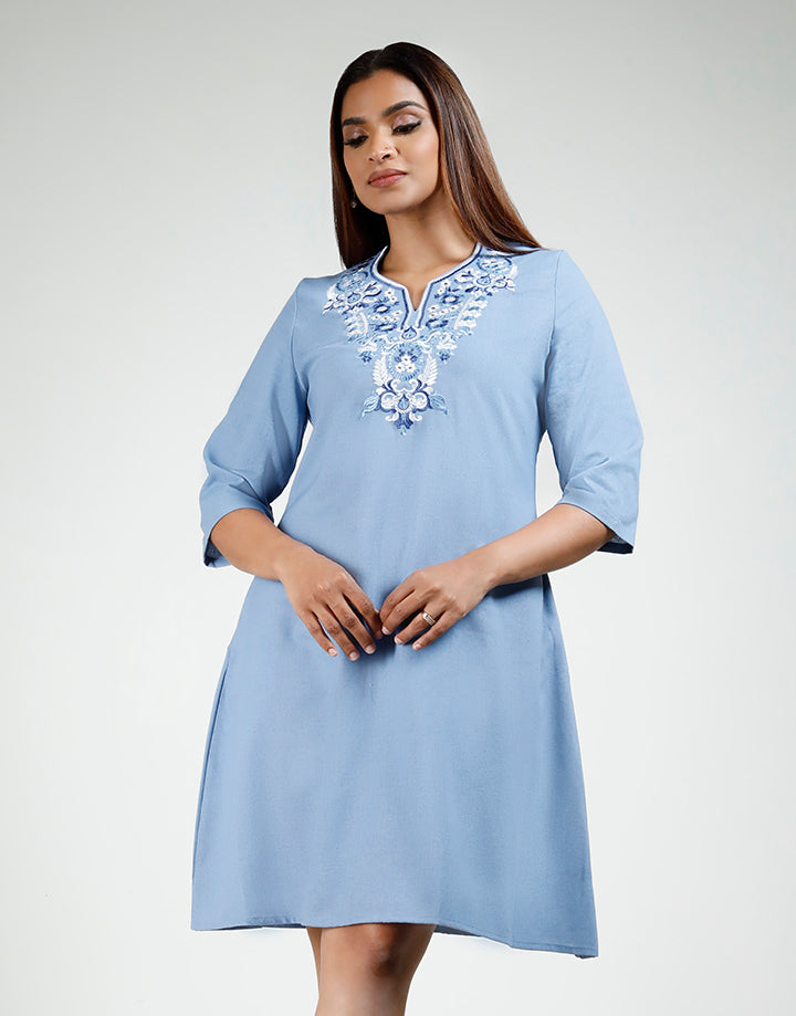 3/4 Sleeve Heavy Embroidered Dress