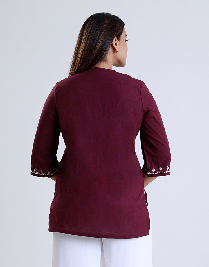 3/4 Sleeve Kurta With Embroidered