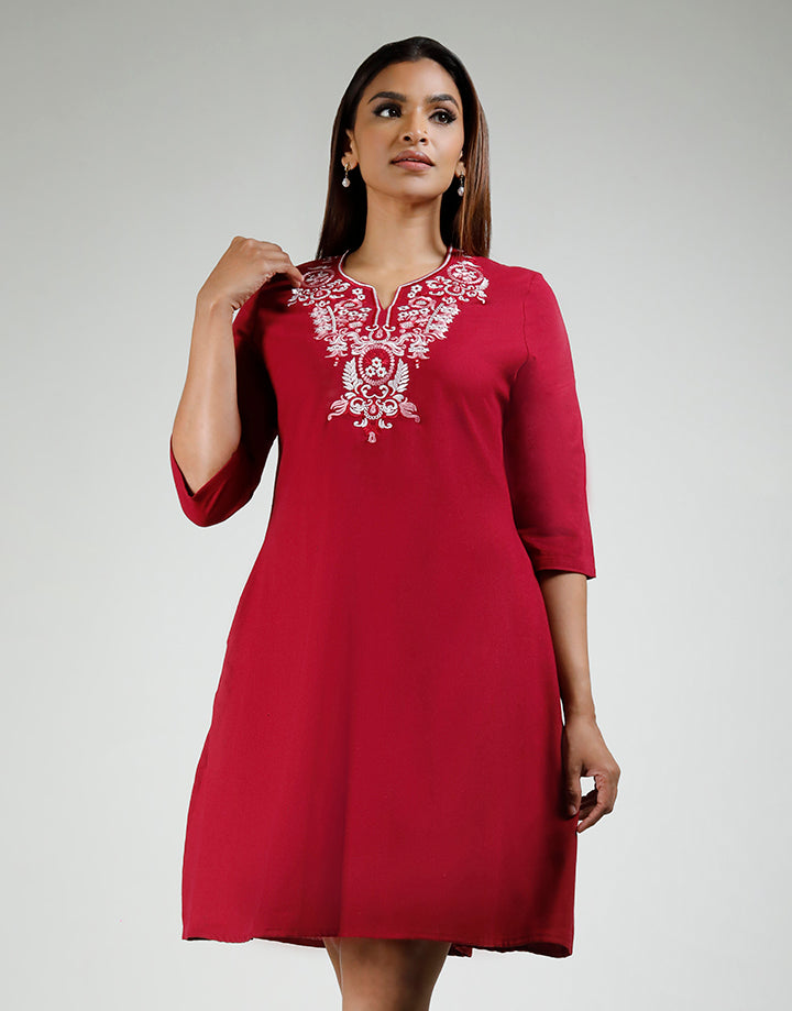 3/4 Sleeve Heavy Embroidered Dress