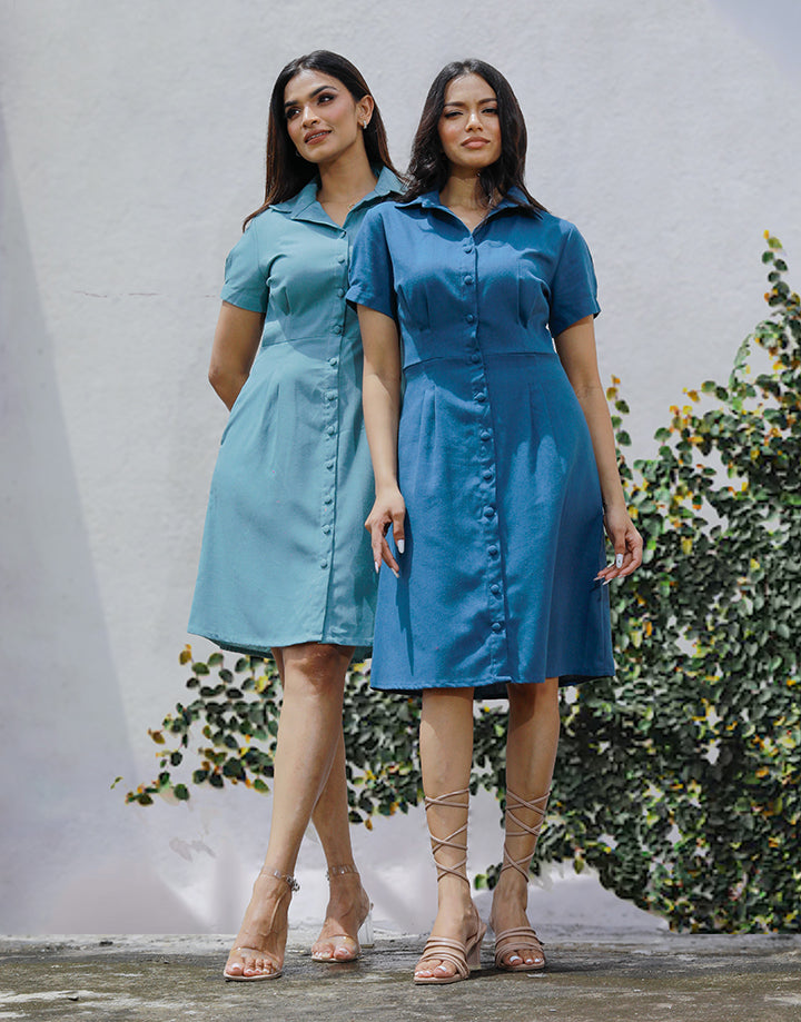 Button Down Front Pleat Dress